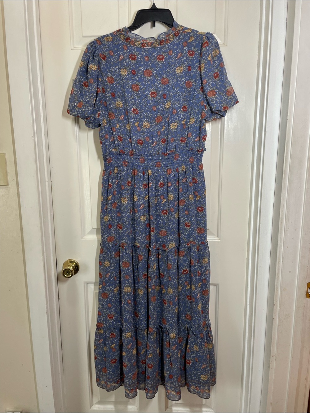 Max Studio London Blue Floral Short Sleeve Maxi Dress with Ruffled V-Neck sizeXL - Picture 2 of 5